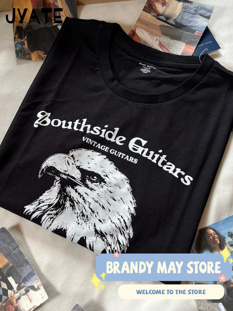 النسر طباعة الأسود فضفاض تي شيرت المرأة الصيف الشارع الشهير عادية نمط Preppy قصيرة الأكمام تي شيرت خمر Harajuku شيك تي شيرت Y2K