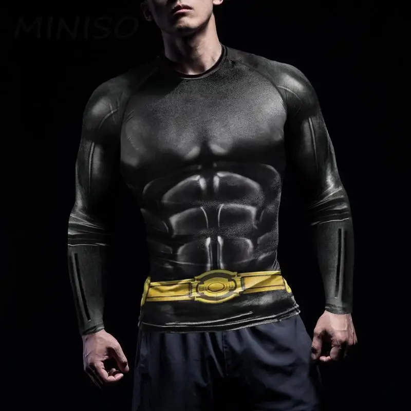 MINISO Superhero Men Cosplay T-Shirt US Comics Halloween Costume Gym Fitness Tees Compression Shirt Quick Drying Novelty Tops