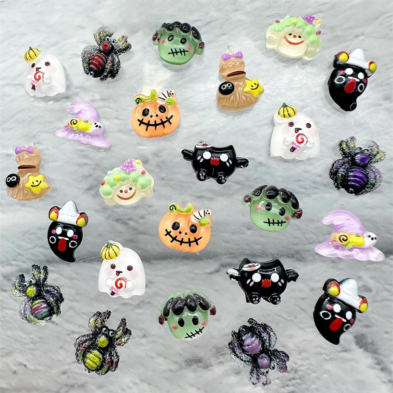 20pcs Halloween Series Festival Nail Decoration DIY 3D Cartoon Resin Angel Ghost Tombstone Nail Art Charms Funny Pumpkin Monster