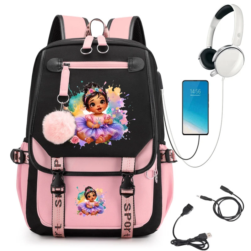 

Cute Princess Watercolor Print Girls School Backpack Bag Cute School Bags for Student Teens Bookbag Laptop Backpack Usb Mochila