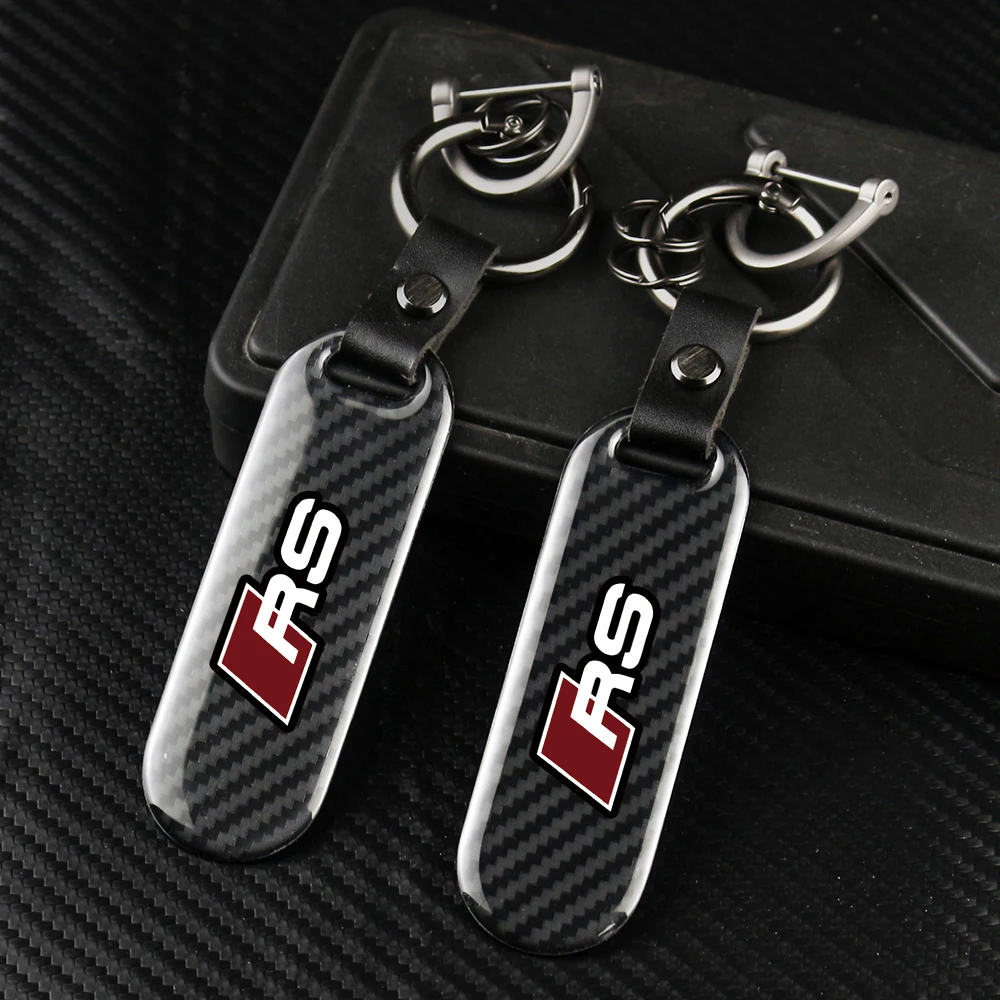 

Carbon Fiber Car Keychain Key Chain Men and women Pendant Zinc alloy Keyring Horseshoe Buckle For AUDI RS Auto Accessories