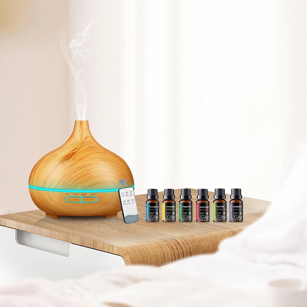 

New 550ml Essential Oil Diffuser with Remote Control, Ultrasonic Humidifier, 7 Color LED Light & 6 Oils