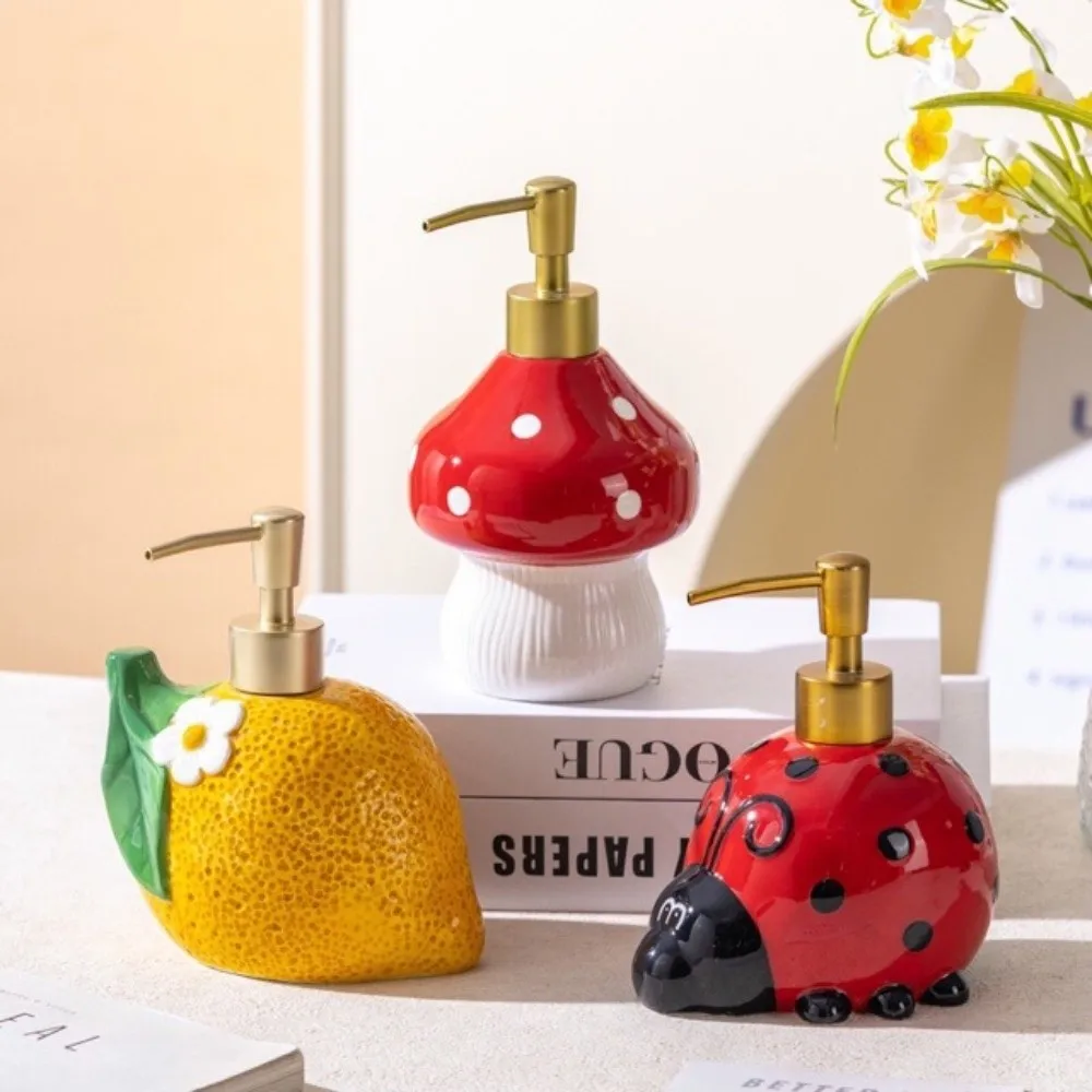 Large capacity Ceramic Soap Dispenser Refillable Decorative Bathroom Lotion Dispensers Hygienic 3D Lemon Mushroom Pump Bottle