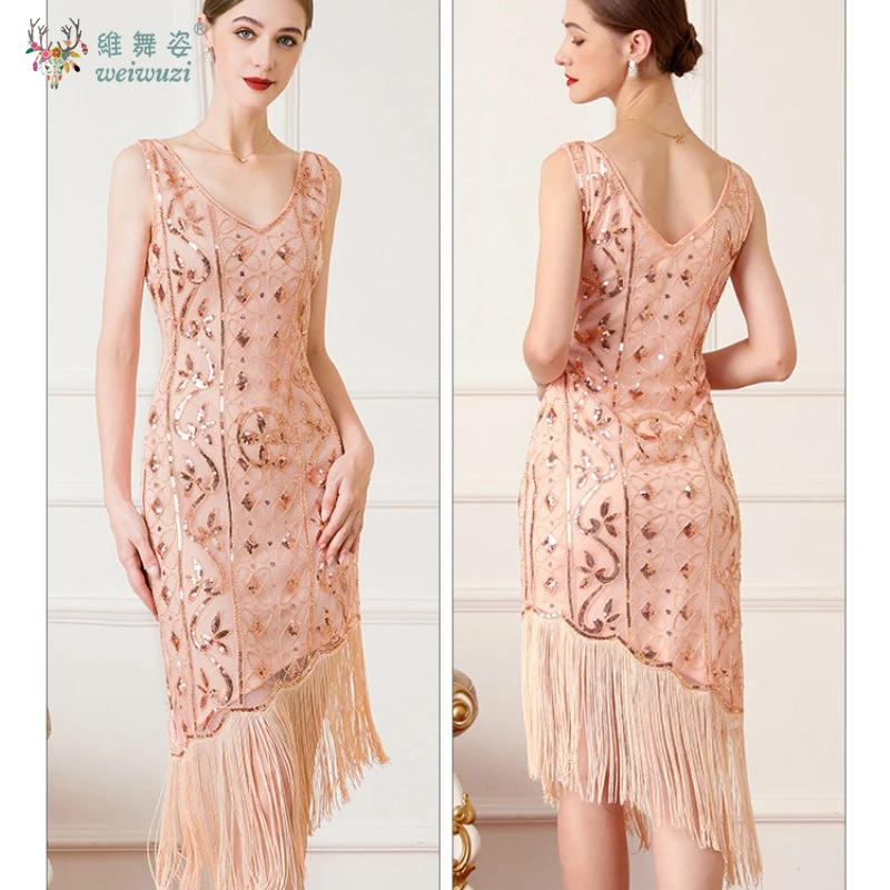 気質優しい高級タッセル刺繍ビーズスパンコールレディースドレスパーティーセクシーな V ネック不規則な女性のタンクドレスレース