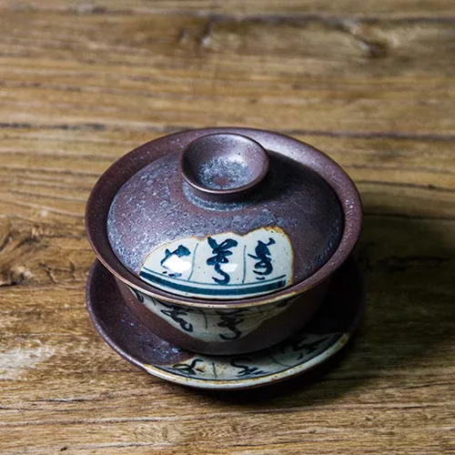 Hand Drawn Chinese Style Pu Erh Tea Maker Lid Bowl Made Of Coarse Pottery