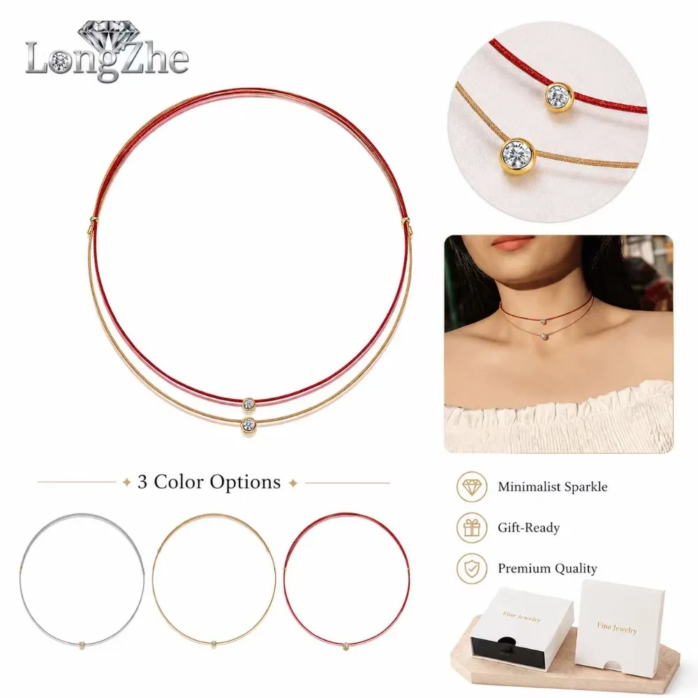 Moissanite Necklace S925 Sterling Silver 0.4CT Cord or 0.8CT Double Chain Pendant for Women Daily Wear Gift