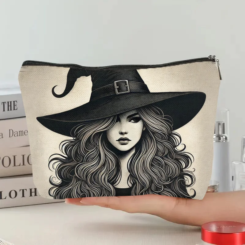 魅力的な魔女の化粧バッグ - 女性向けのかわいい多機能ジッパーポーチ、ジュエリー収納バッグ