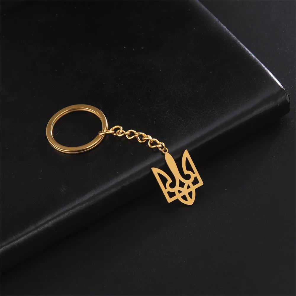 EUEAVAN Tryzub Ukraine Stainless Steel Keychain Tryzub Trident National Symbols Of Ukraine Keyrings Ethnic Charm Jewelry Gifts