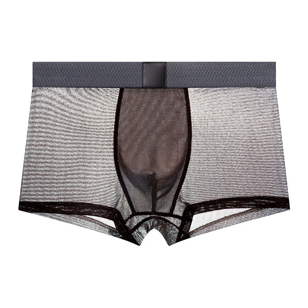 Men Sexy Ultra-Sheer Boxer Trunks Seductive Mesh Underwear Sodt Smooth Underpants Lightweight Seamless  See Through Trunks