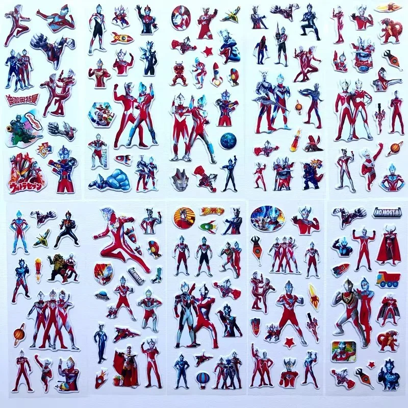 10개 만화 울트라맨 3D 버블 스티커 - 어린이용 애니메이션 만화 PVC 릴리프 데칼 DIY 휴대폰 노트북 물병 장식