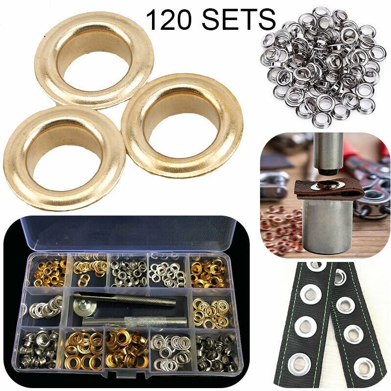 

120pcs For Garment Canvas Sewing Accessories Metal Eyelet Grommet Ring Kit Silver 4mm, 5mm, 6mm