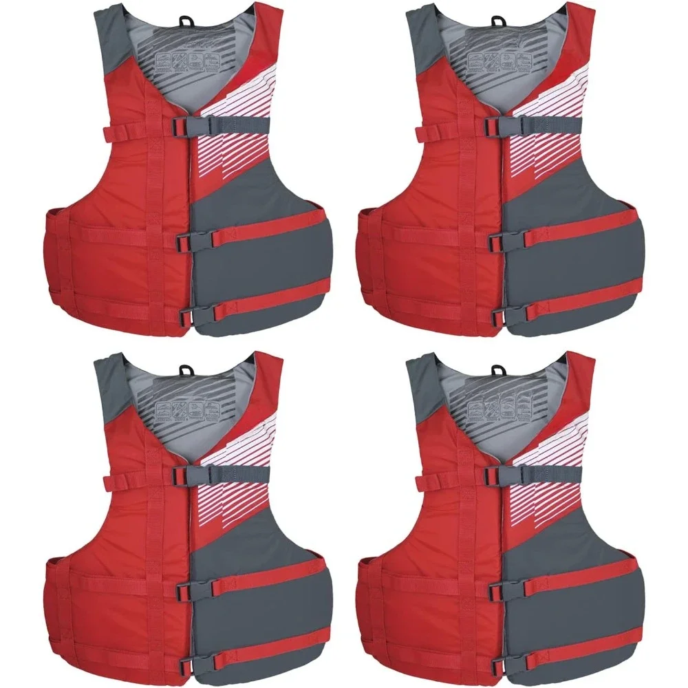 

Fit Adult PFD Life Vest | Pack of 4 Adjustable Size, Unisex, Lightweight, High Mobility, PVC Free Life Jacket