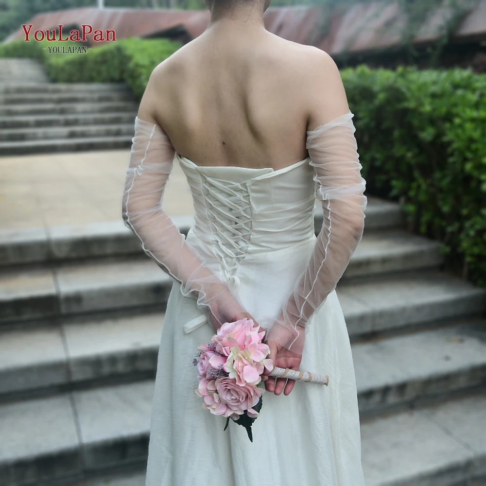 YouLaPan Removable Bride Sleeve Fingerless Bridal Glove Sheer Tulle Elbow Length Wedding Bachelorette DIY Party Accessory VM20A