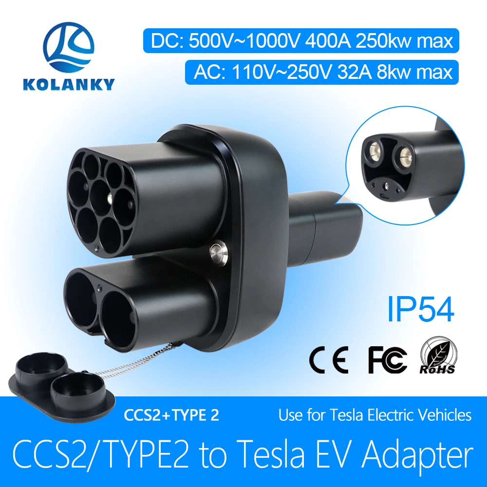 

Kolanky CCS2 To Tesla Adaptor AC+DC 8KW/250KW 32A 400A Fast Charging For Tesla Model Y/3/S Eletric Vehicle Cars NACS Standard