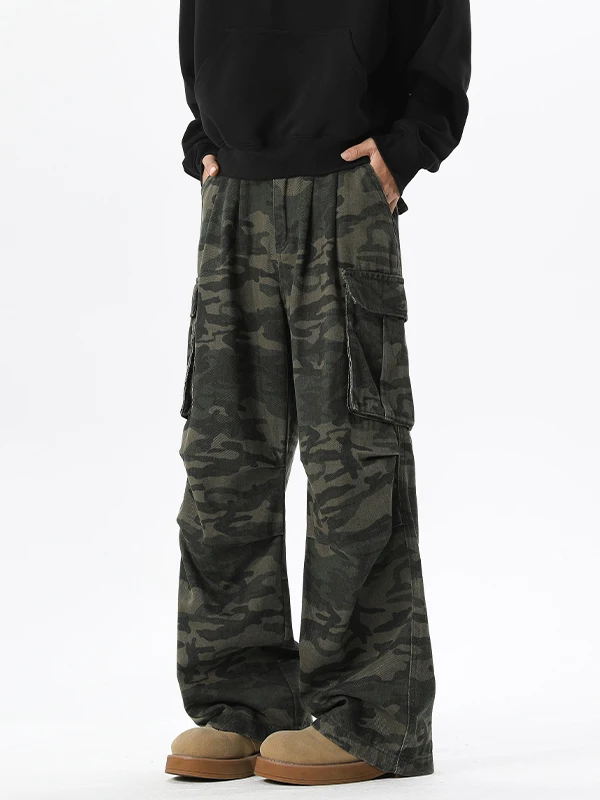 

Мужские брюки-карго в стиле американского кэжуал, камуфляжные, весенние, трендовые, винтажные, прямые, широкие, повседневные