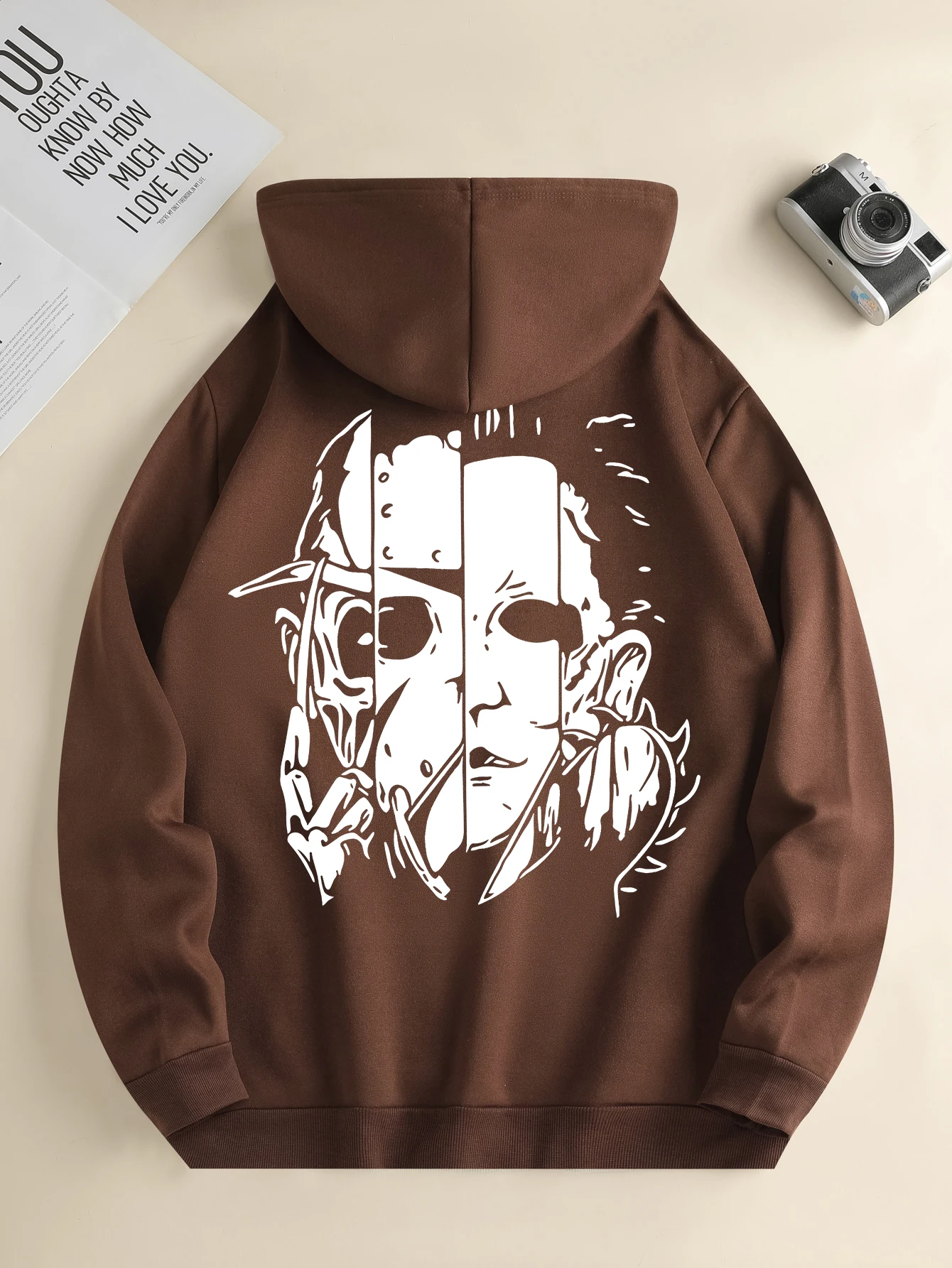 Men's new fashion hoodie, casual daily drawstring hooded sweatshirt face print, front kangaroo pocket, men's jacket