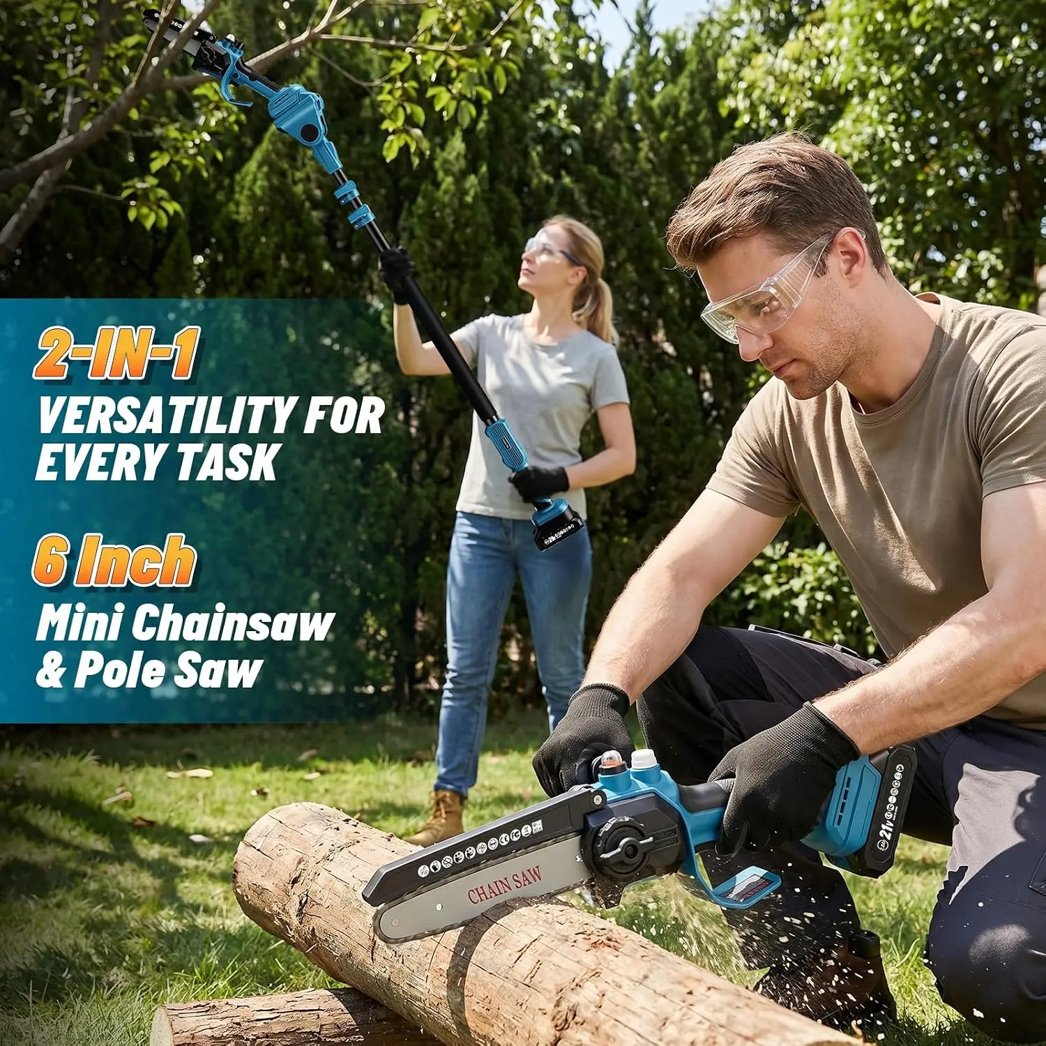 Cordless 6 Inch Mini Chainsaw 2 In 1 Electric Pole Saw