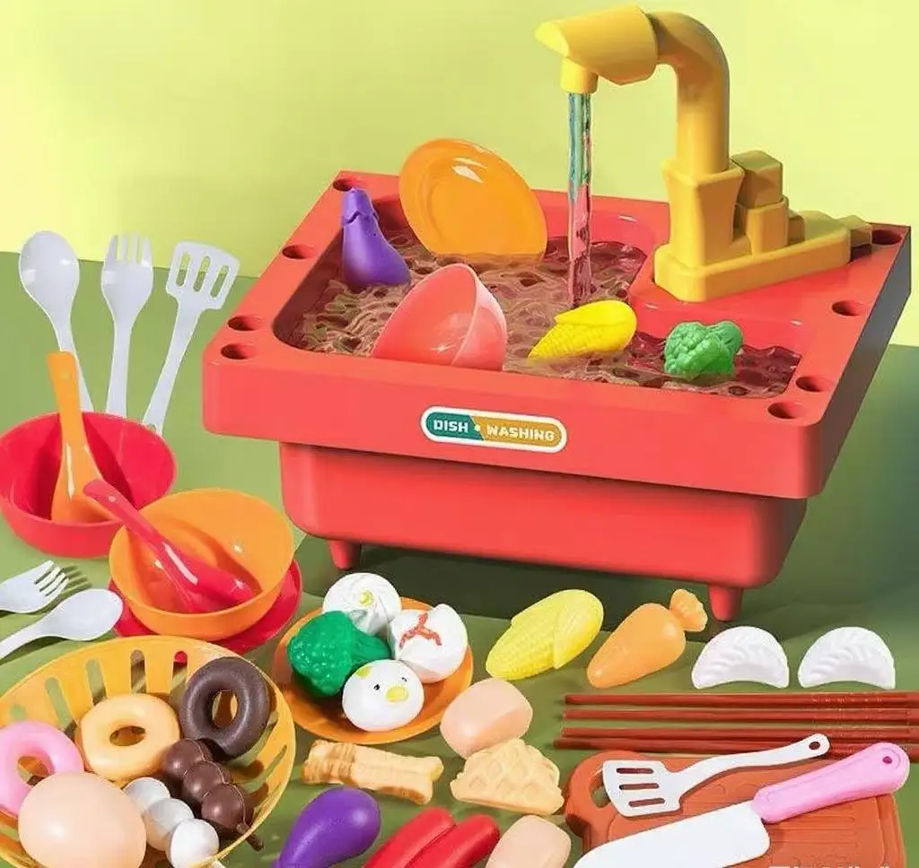 Set da gioco educativo da cucina per bambini con sistema di riciclaggio dell'acqua Tavolo per lavare i piatti ecologico per giochi di finzione Giocattolo didattico