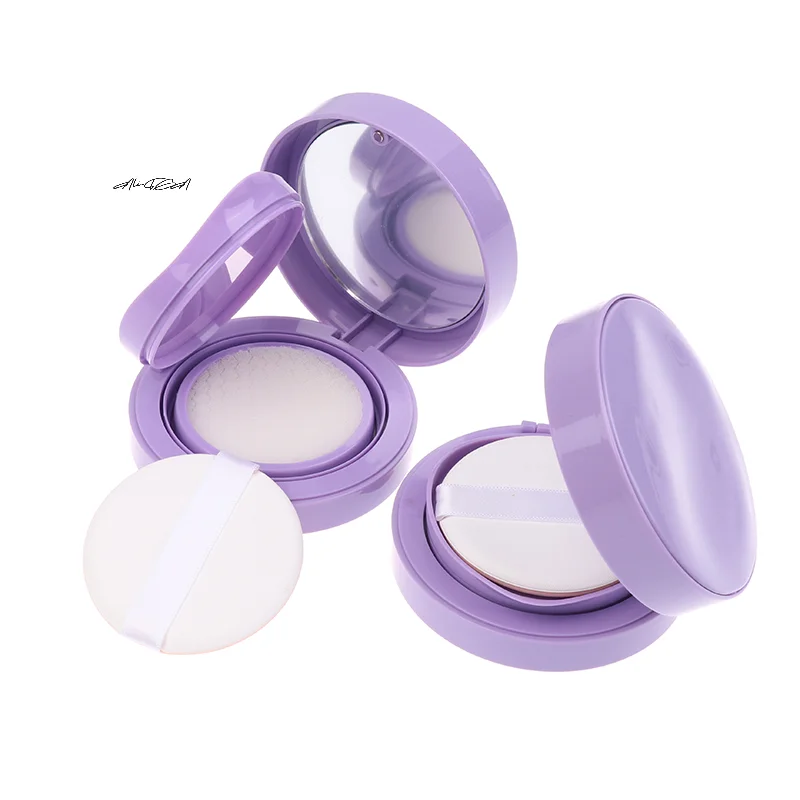 Purple Air Cushion Foundation DIY Kit with Empty Puff Mirror BB Cream Container Sponge Makeup Case - Beauty Cosmetic Use