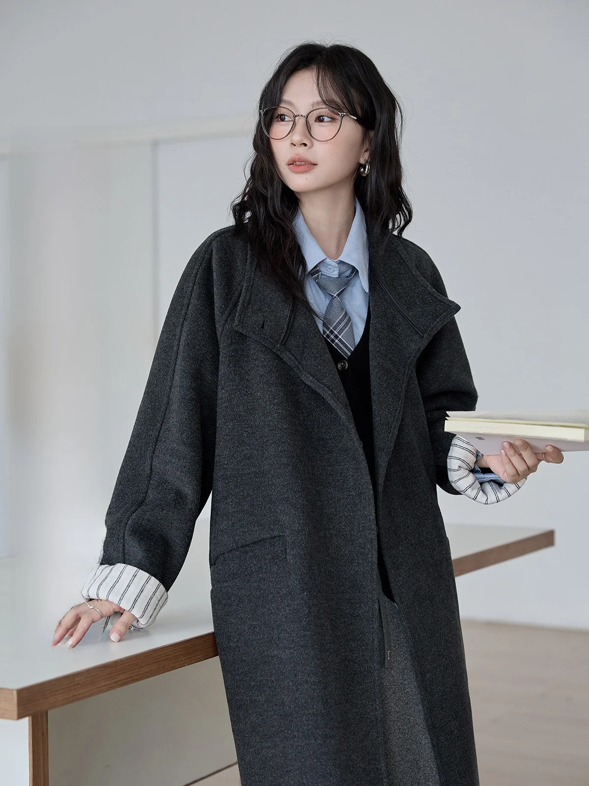 

Двустороннее шерстяное пальто HuiXi, женское, зимнее, 2025, длинное, изысканное, в корейском стиле, удобное для повседневной носки