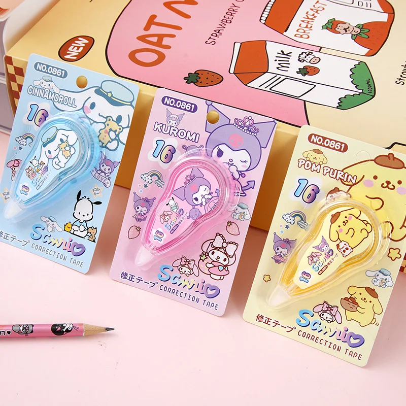 sanrio kawaii kuromi cinnamoroll fita corretiva promocional papelaria presente escola e material de escritorio mm 3m 24 pecas lote 01