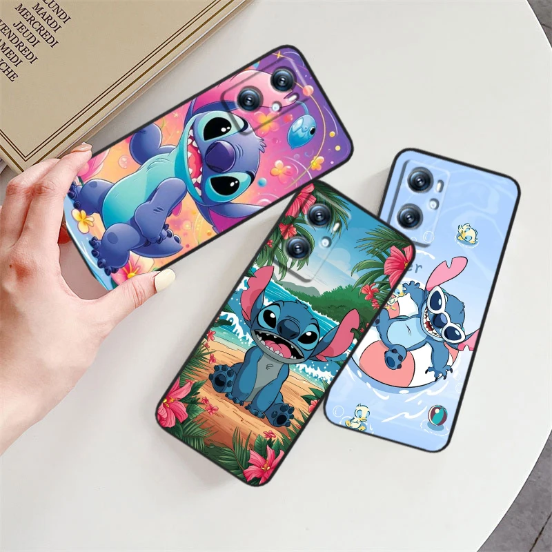 Stitch Cute Cartoon For OPPO Find X6 X5 X3 A54S A5 A94 A16 A53S A57 A74 A72 A98 A78 A96 A9 5G Black Soft Phone Case