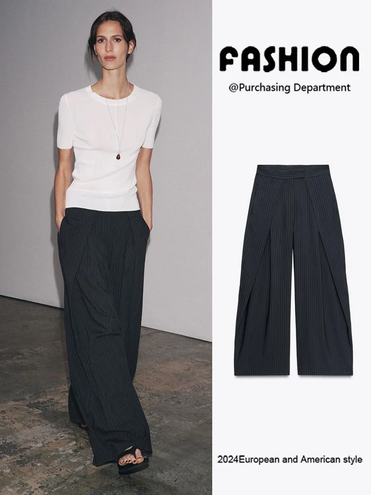 

Новое осеннее поступление, женские модные универсальные прямые брюки для похудения в полоску, широкие брюки, длинные брюки ZA2025