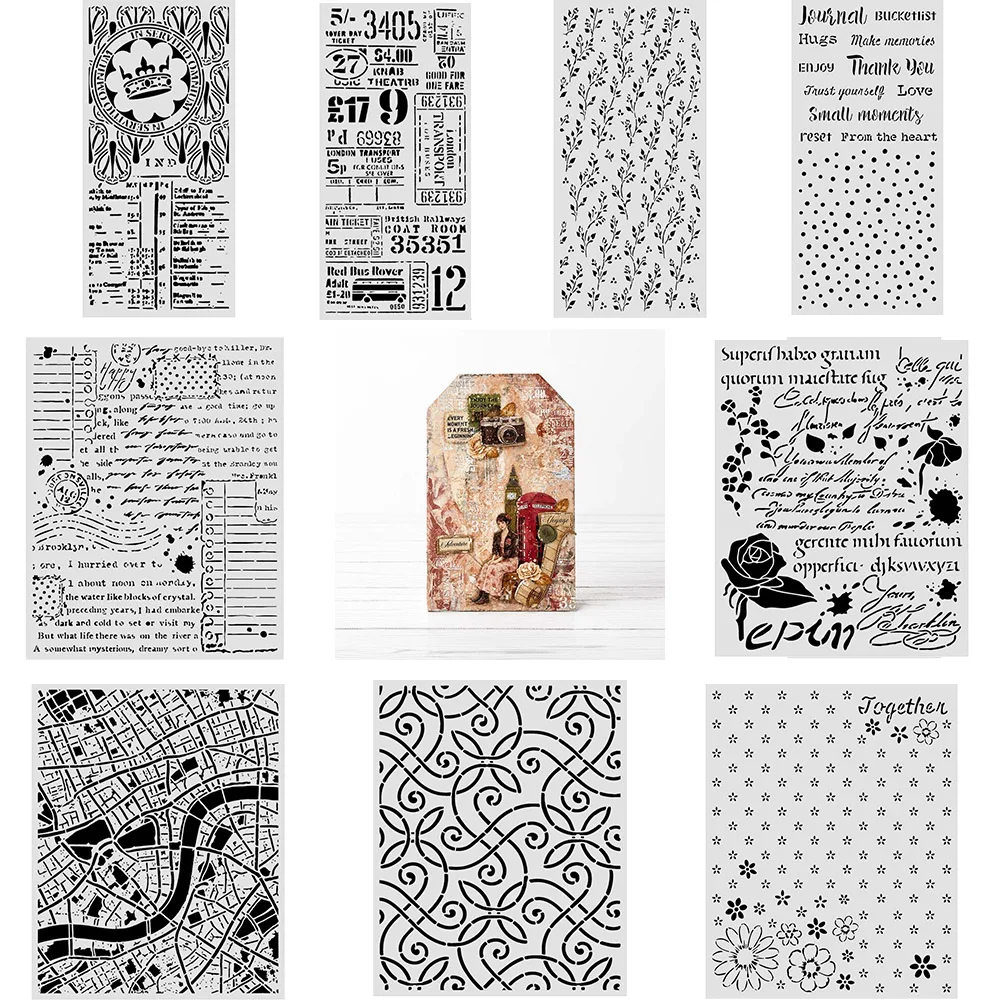 Plant Butterfly Graffiti Stencils Set 2026 for DIY Scrapbooking Old Paper Border Background Base for Collage Decoration