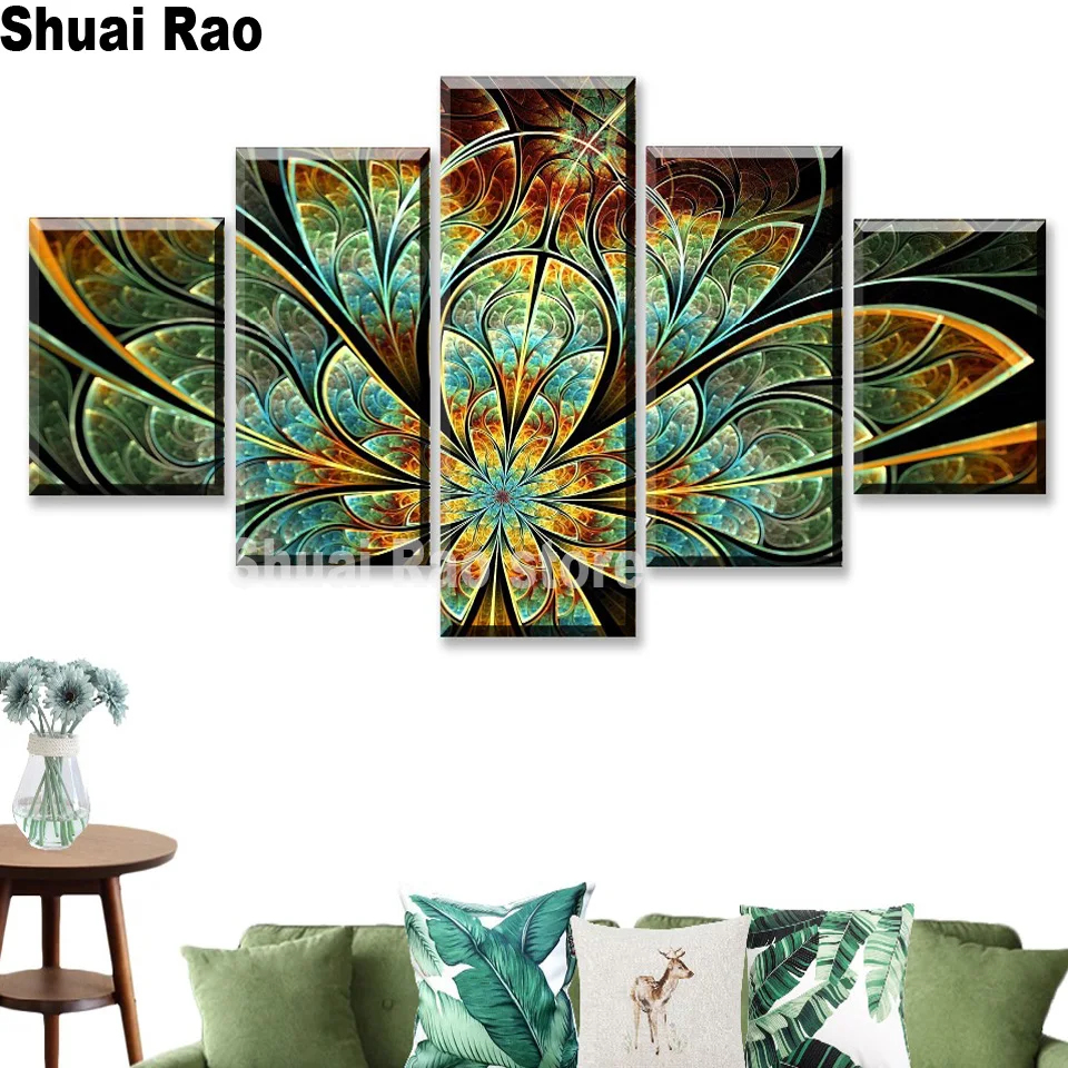 

5 pcs Amazing fantasy abstract Leaves 5d diy diamond painting full square round diamond embroidery landscape wall decor,