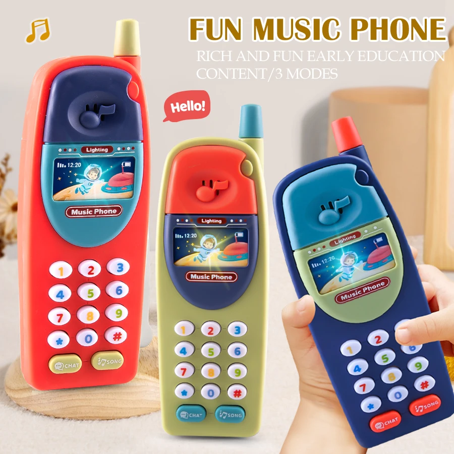 Music Phone Toys Electric Mobilphone with Lights Sound Simulate Cellphone Educational Halloween Christmas Gifts for Kids
