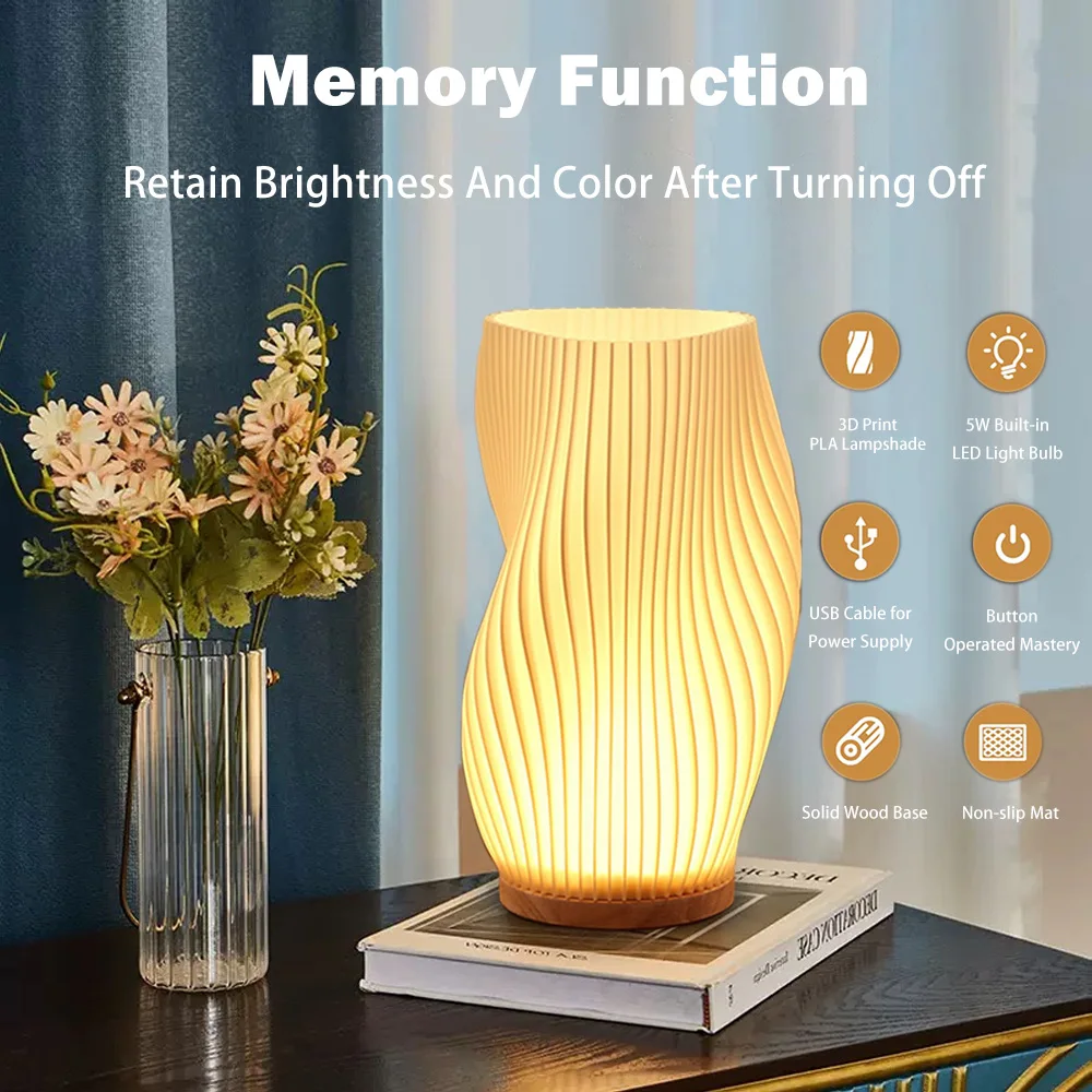 Lámpara de escritorio 3D, lámpara de noche plisada para dormitorio, luz LED nocturna, luces de escritorio regulables de 3 niveles para sala de estar, cafetería, lámpara de ambiente