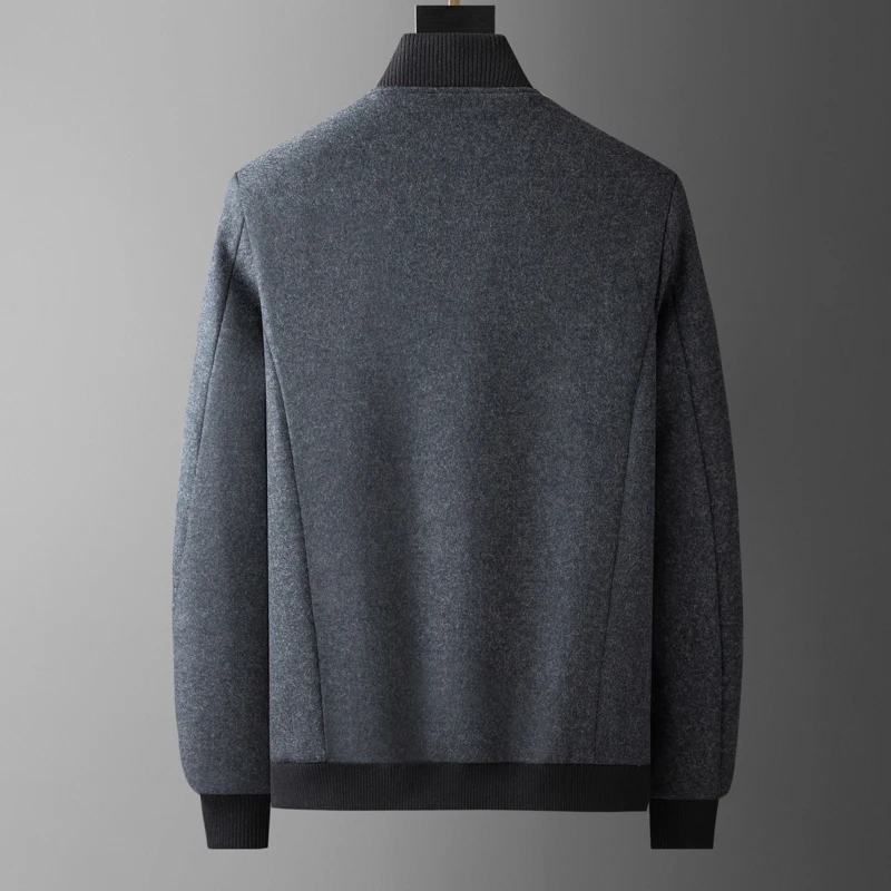 

Fall High-End Busin Casual Woolen Jaet Men's Anti-Balame Collar Warm Woolen Coat Men Faionable Urban Sle Zipper Sl...