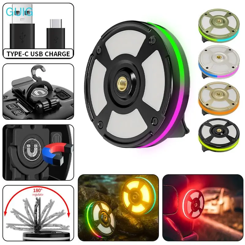 

New Outdoor Camping Light High Powerful RGB Portable Lantern Tent Hat Clip Hook Magnet Work Light Night Light Fishing Flashlight