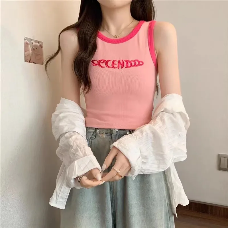 Summer Tanks Camisole Women Sleeveless Navel Exposed Slim Fashion Crop Tops Shortage Lnner Lap Clothes Woman Tees