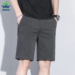 2025 Men Summer Fashion Business Stripe Plaid Shorts Casual Chino Short Office Trousers Breathable Brand Clothing Solid Color