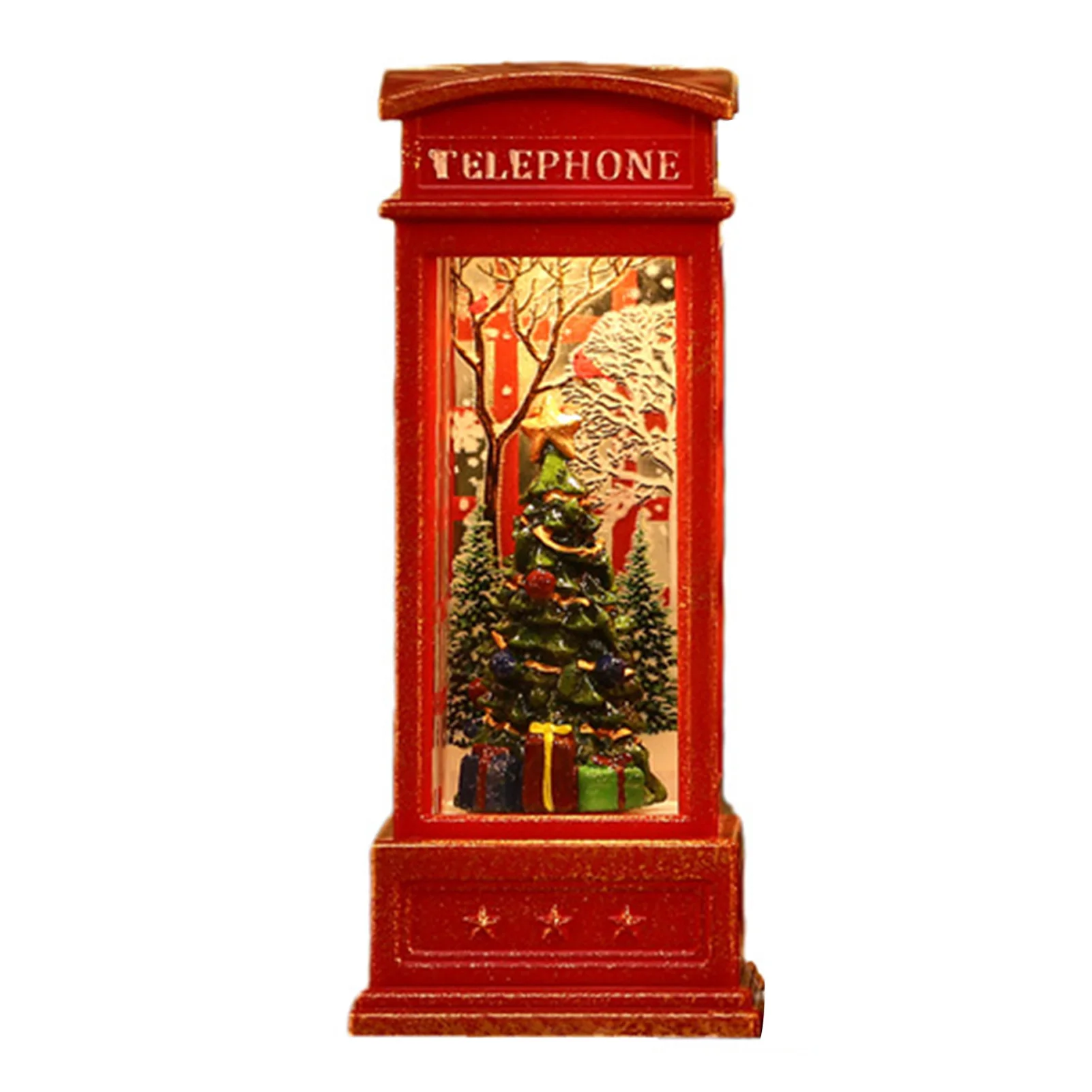 Vintage Red Telephone Booth Lantern Figurine Christmas Luminous Decorative Ornaments For Bar KTV Xmas Festival DIY Decoration