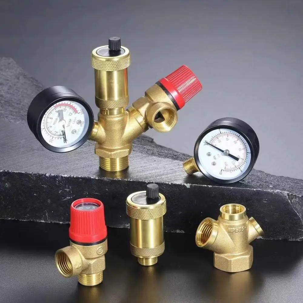 Brass Integrated Air Vent Pressure Relief Gauge For Boiler Floor Heating System Hydraulic Pneumatic Control
