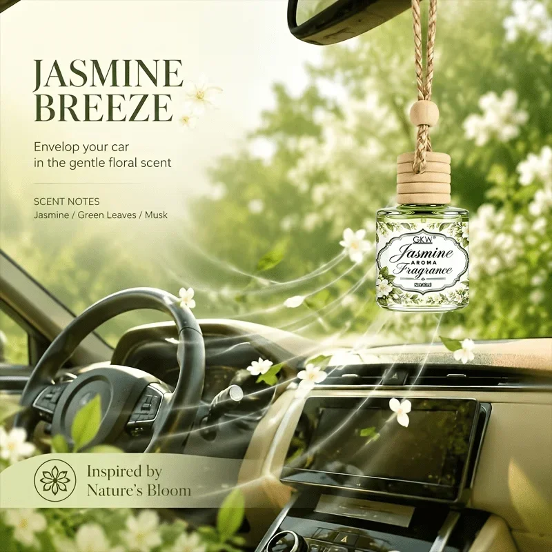 Jasmine Hanging Car Closet Air Freshener, Gentle Liquid Diffuser, Fresh Floral, Deodorizing, Long-Lasting, 10ml, Car & Home