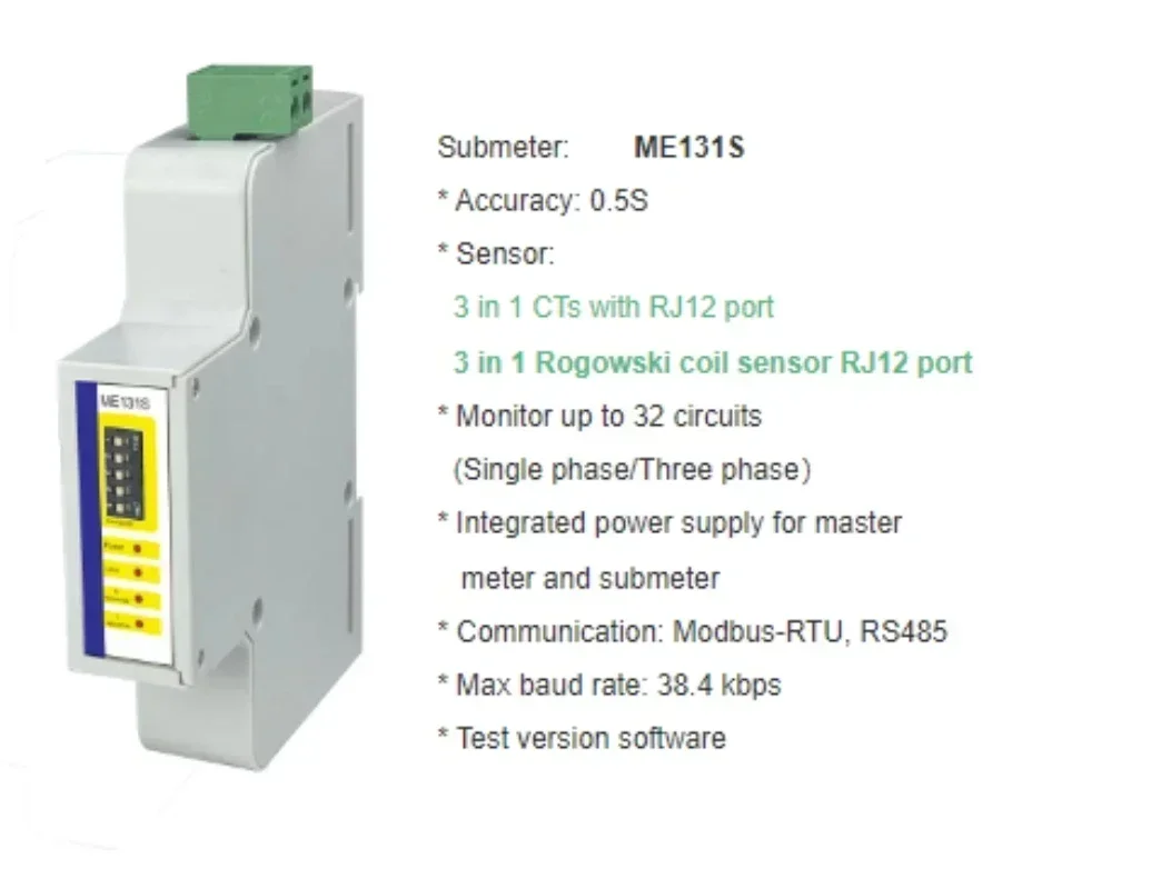 

4 PCS ME131S Energy Meter And 4PCS MRC16 4PCS MRC36 sensors （3 in 1 with STP and RJ12 port）