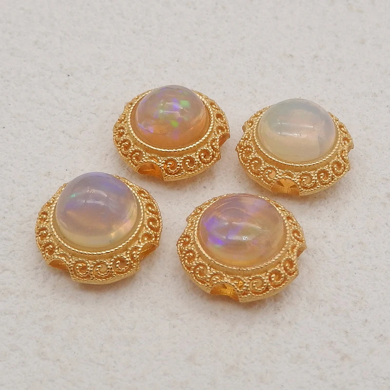 1Pair Silver Gold Plated Natural High Quality Opal Gemstone Earring Beads, Jewelry DIY Making, Gemstone Accessories