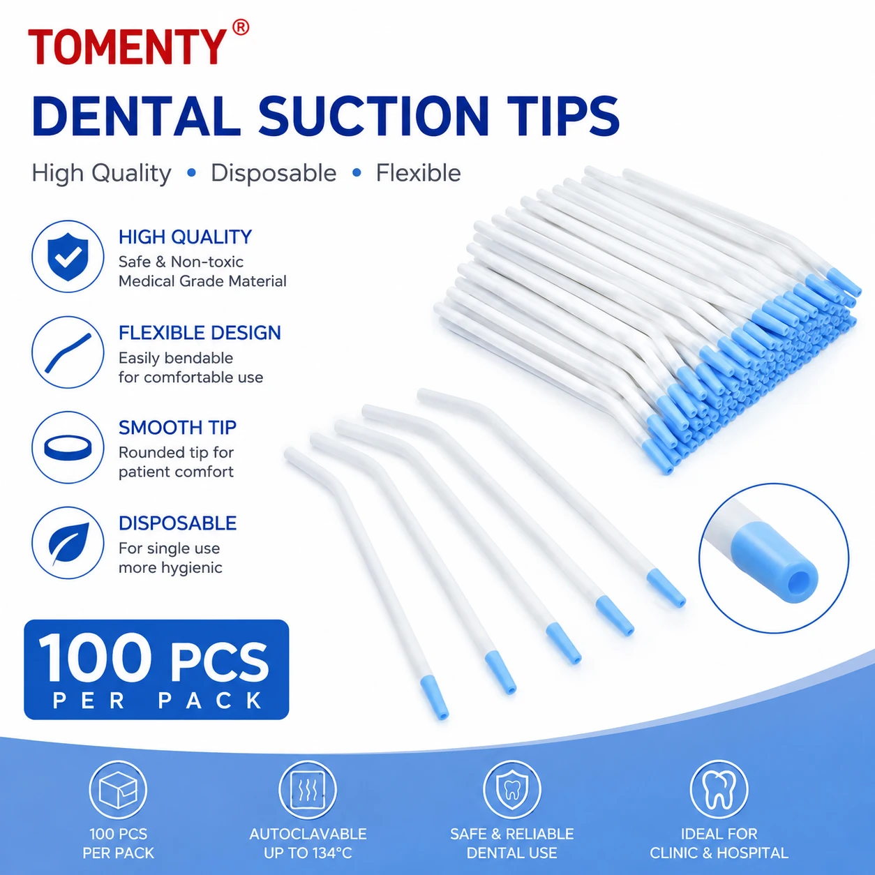 50pcs/100pcs Dental Clinic Disposable Surgical Suction Tips Saliva Ejector Laboratory Clinic Suction Tube Long Slim Type