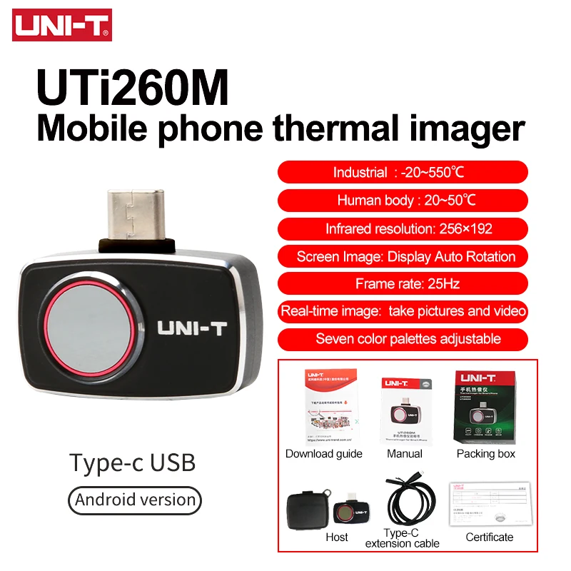 Kamera termowizyjna uni-t do telefonu komórkowego UTI260M UTI256M 256x192 pikseli kamera termowizyjna fajka wodna wykrywanie ogrzewania podłogowego