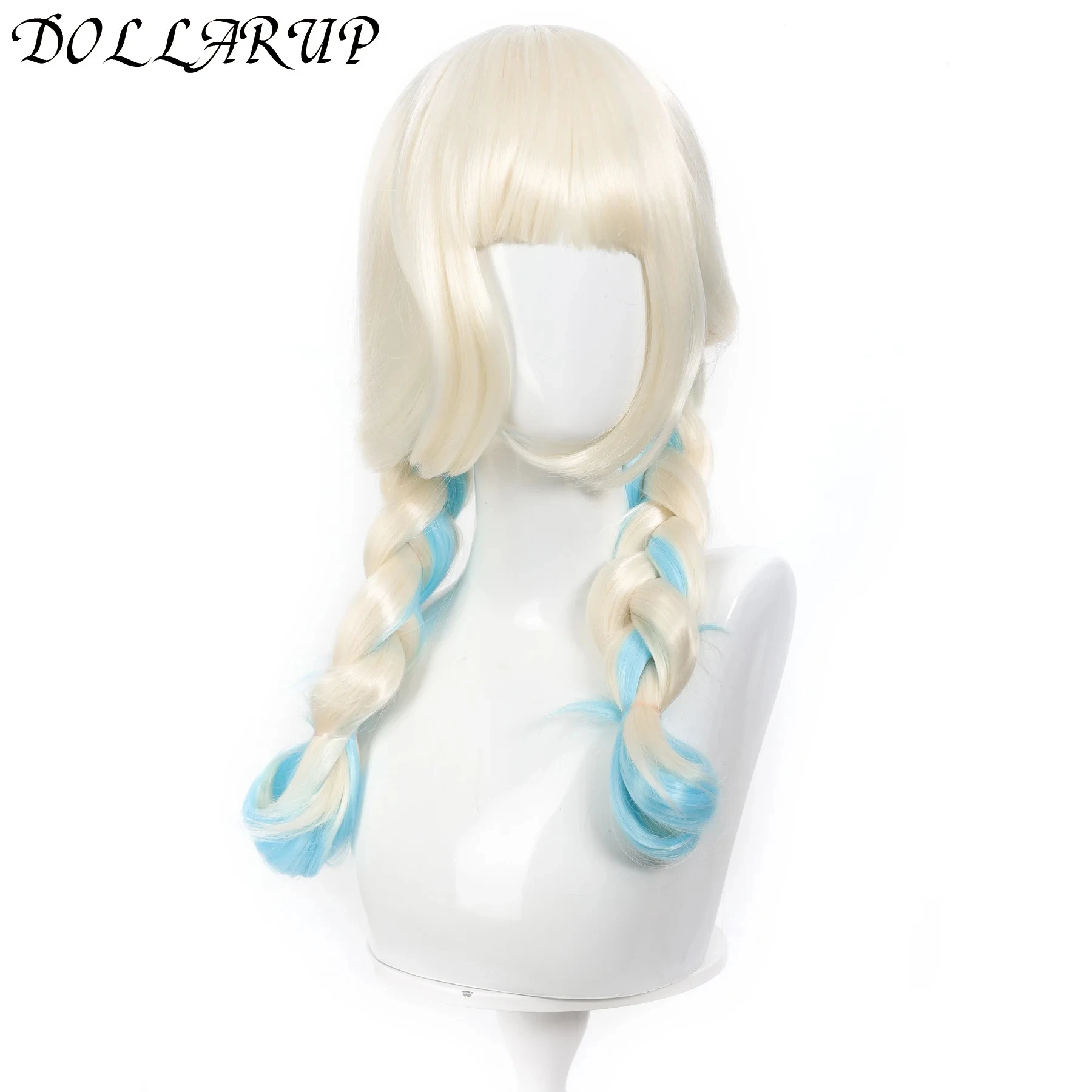 JKL Women Synthetic Lolita Wig Long Straight Ombre Two Tone Silver Grey Blue Hair For Cosplay With Bangs