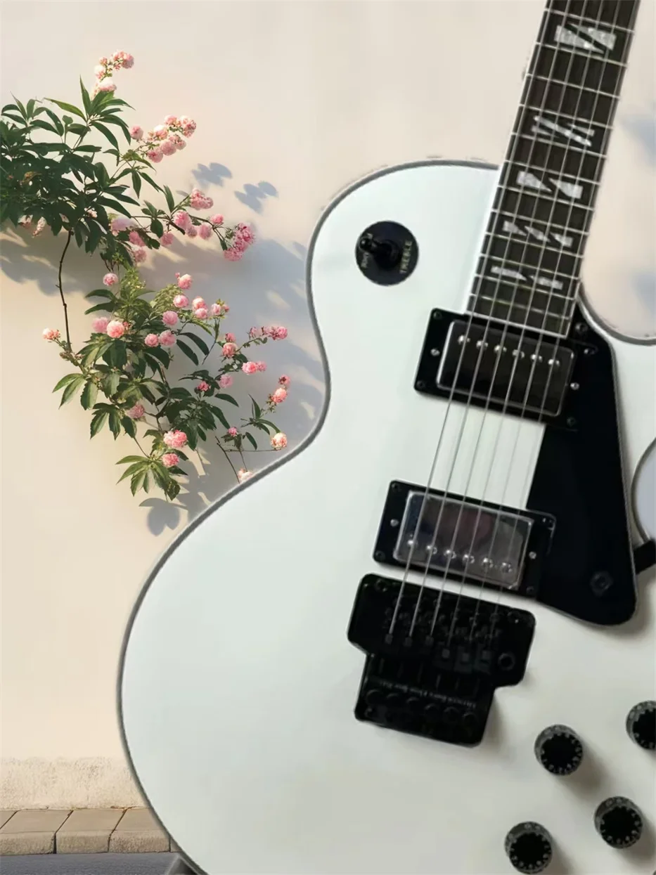 White 6-string electric guitar HH pickup Black accessories tremolo bridge