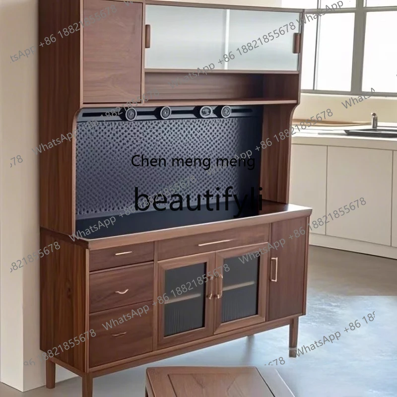 X Black Walnut Sideboard Cabinet Solid Wood Integrated Wall-Mounted Tea Cabinet Multi-Functional Storage Cabinet