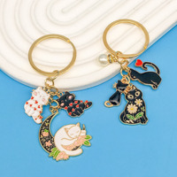 1pc Alloy Enamel Cute Cat Charm Keychain, Cartoon Animal Pattern Women's Keychain Handbag Car Accessory Gift For Women and Girls