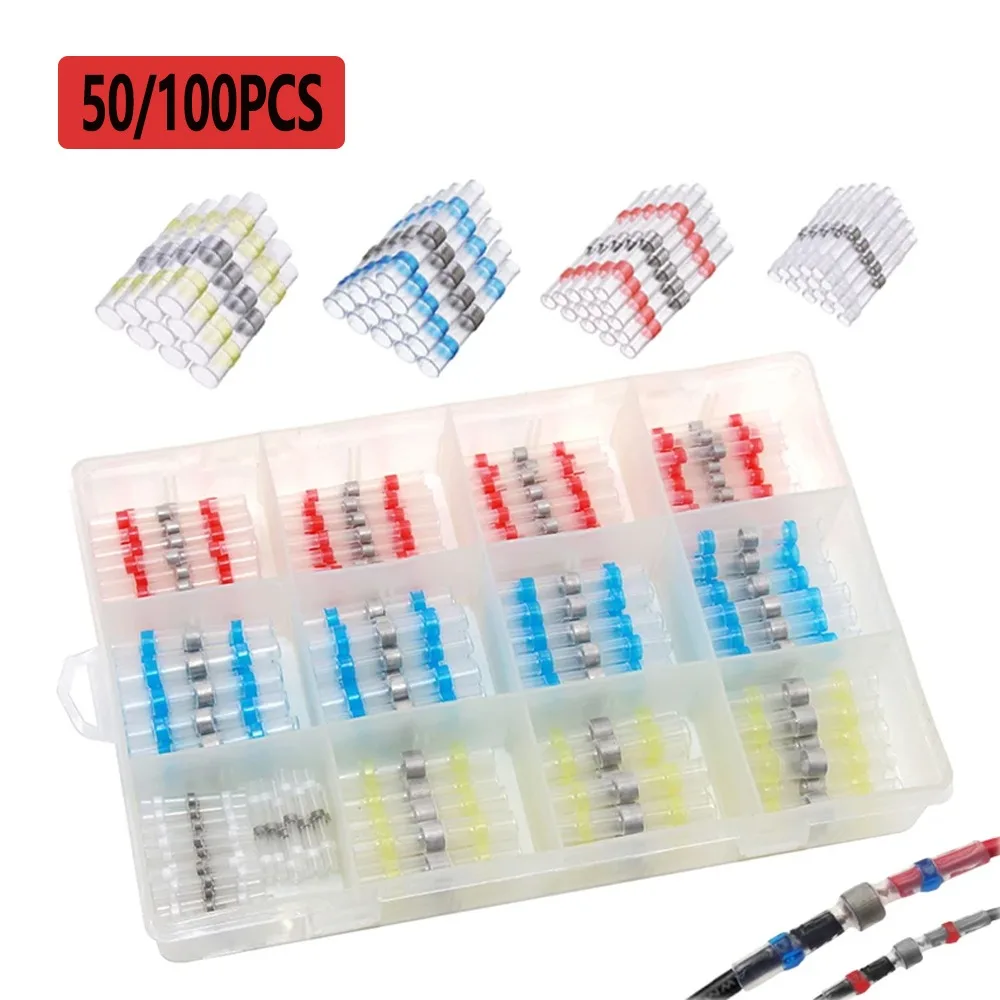 

50/100 Pcs Waterproof Solder Seal Heat Connector Shrink Butt Connectors Lug Terminals Electrical Wire Car Insulated Terminal
