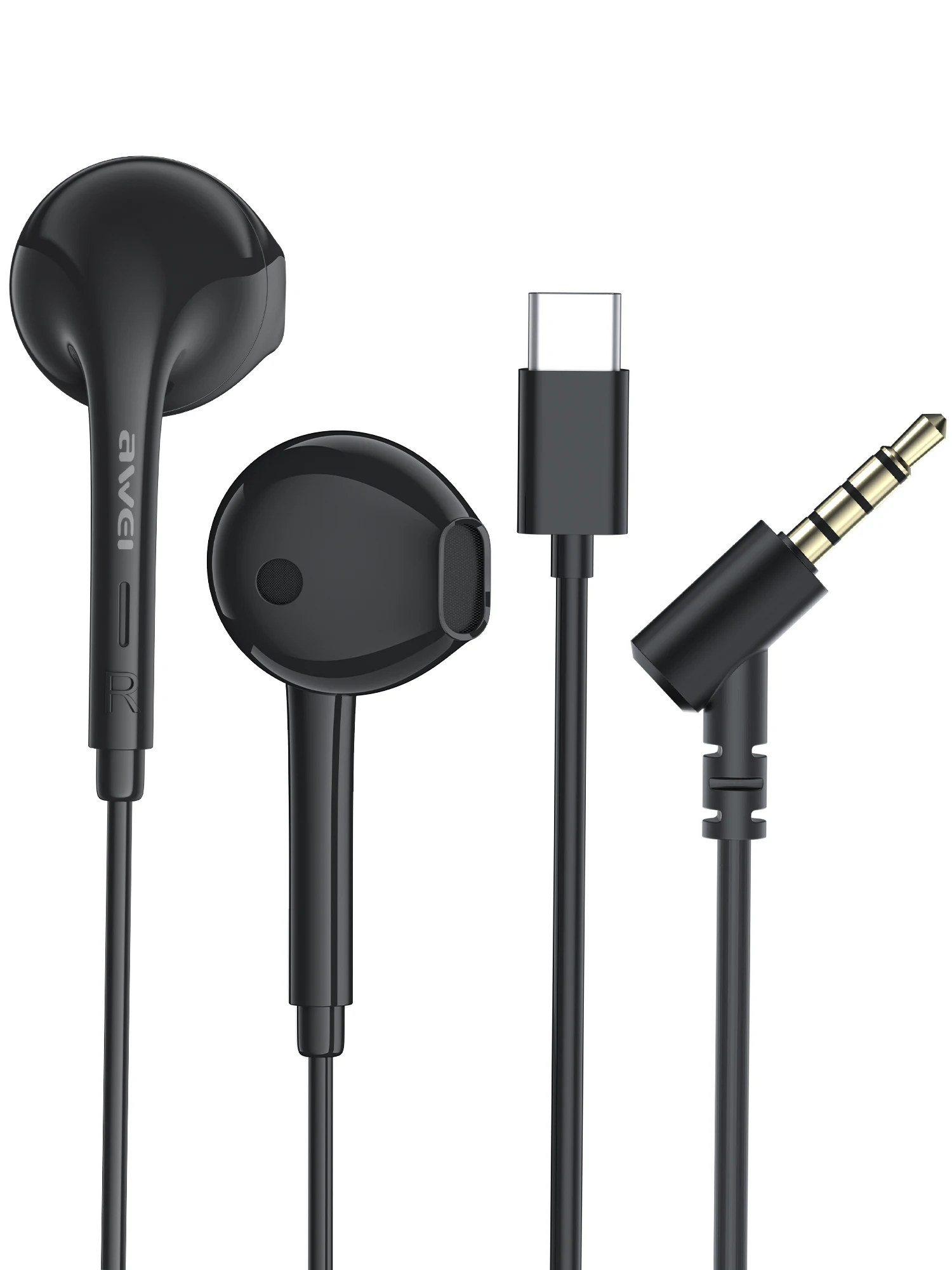 Awei PC-7/PC-7T słuchawki przewodowe 3.5mm/Type-C douszne z mikrofonem bez użycia rąk słuchawki do Xiaomi Samsung — zdjęcie 2