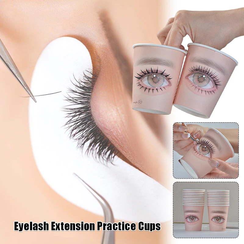 20Pcs Eyelash Extension Practice Paper Cup Grafting Lashes Training Lash Holder Paper Cups False Eyelashes Style Display Aids