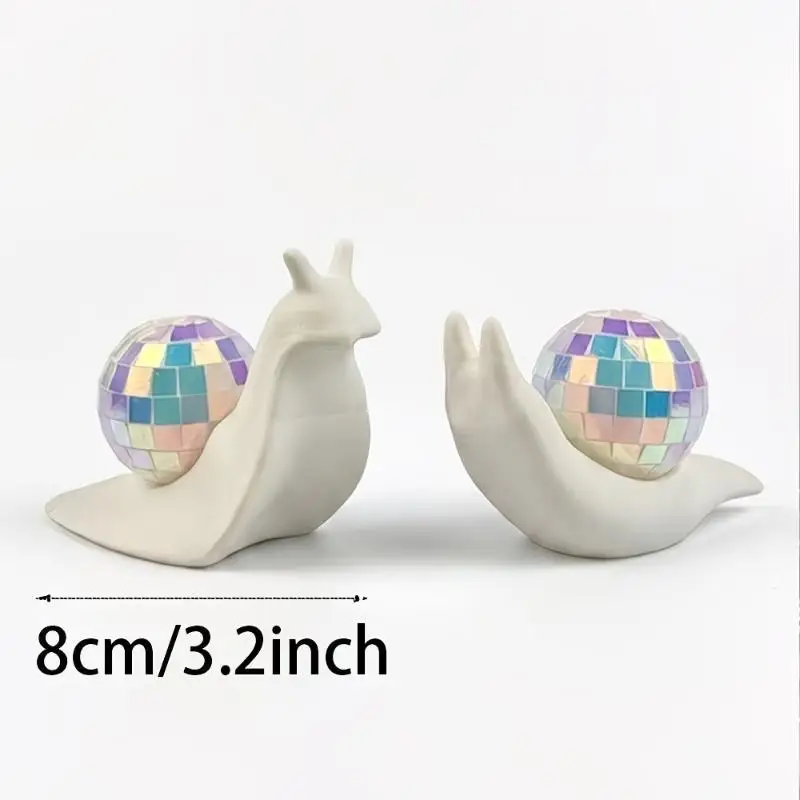 1/2 Pcs Miniature Snail Disco: Ball Sun Catcher Retro Style Animal Figurines Mirror Light Refraction